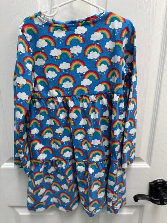 Mini Boden Blue Rainbow Cloud Long-Sleeve Dress - Picture 2 of 3